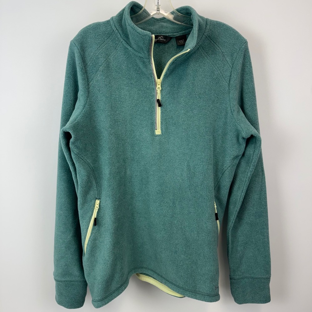 Eddie Bauer Womens Teal Green Quarter Zip Fleece Pullover Jacket Size Large